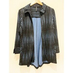 IC by Connie K Women's Blue Black Knit Full Zip Sweater Jacket with Pockets L